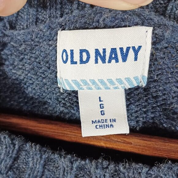 Old Navy Wool Rugby Striped Men's Sz L Long Sleeve Casual Warm Blue Grey Sweater - Picture 8 of 10